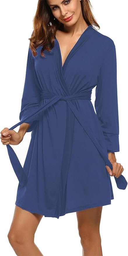 HOTOUCH Womens Robe Lightweight Short Knit Bathrobe Soft Ladies Sleepwear with Pockets