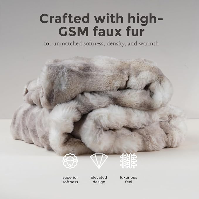 Mon Chateau 60" x 70" Dream Faux Fur Throw, Marble Print Plush Luxury Blanket for Couch, Sofa, or Bed, Soft Reversible Throw Blanket for Sleeping, Home & Room Decor, Driftwood Bubble
