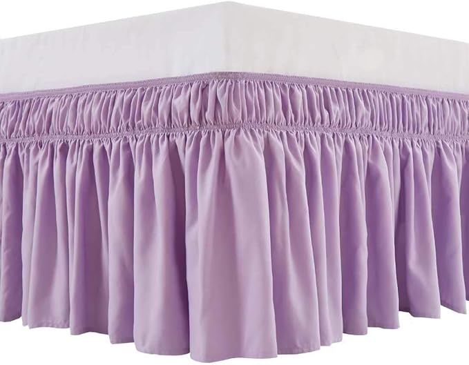 MEILA Wrap Around Bed Skirt Three Fabric Sides Elastic Dust Ruffled 16 Inch Tailored Drop,Easy to Install Fade Resistant-Light Purple, Queen/King