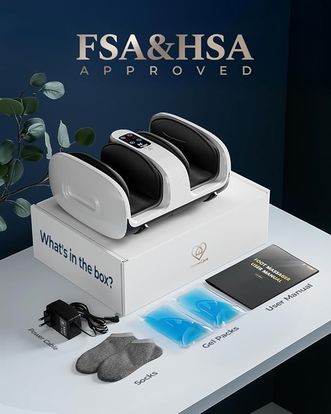 HomeCare Foot Massager with Heat & Ice Therapy, Shiatsu Deep Kneading Compression Foot Massagers for Plantar Fasciitis & Neuropathy Relief, Adjustable Intensity, FCC/CE Certified