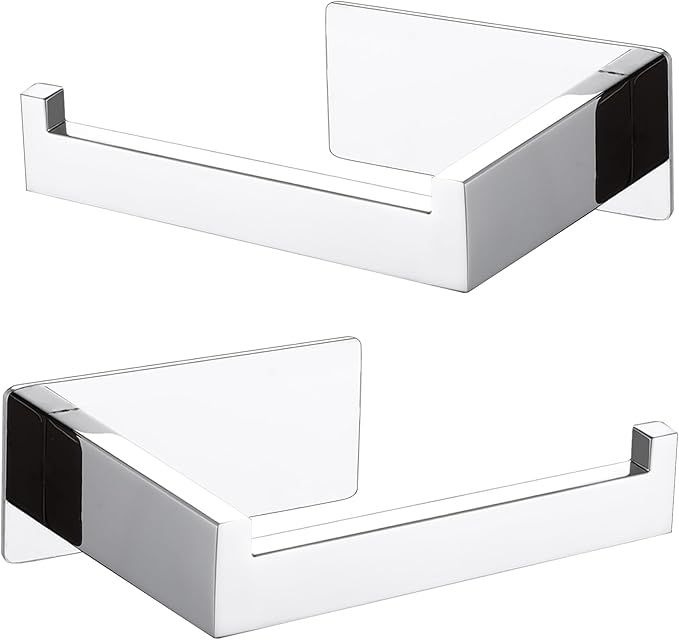 LANC Chrome Toilet Paper Roll Holder, Self-Adhesive Tissue Holder Wall Mounted for Bathroom Office Stick On Toilet Paper Holder with Stainless Steel Silver Left and Right 2 Pack, A8307CP-LRP2