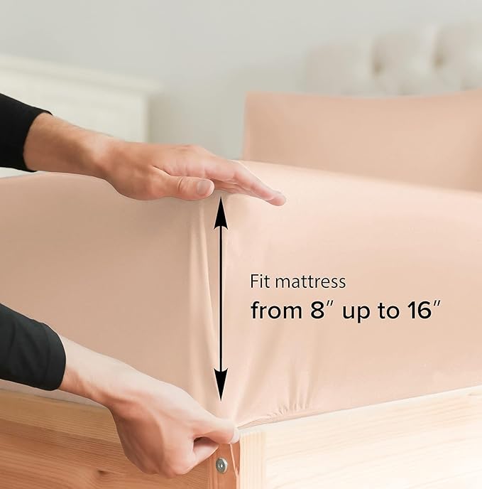 Queen Size 4 Piece Sheet Set - Extra Soft, Breathable & Cooling Sheets - Hotel Luxury Durable Bed Sheets for Women & Men - Deep Pockets, Easy-Fit & Wrinkle-Free Sheets - Cream Pink Oeko-Tex Bed Sheets