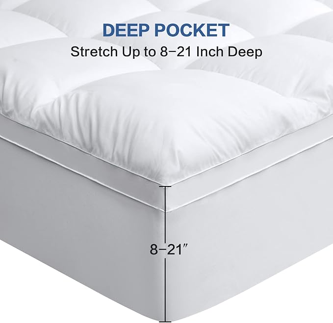 COHOME California King Mattress Topper Extra Thick Cooling Mattress Pad 400TC Cotton Top Plush Down Alternative Fill Pillow Top Mattress Cover with 8-21 Inch Deep Pocket (72x84 Inches, White-Classic)