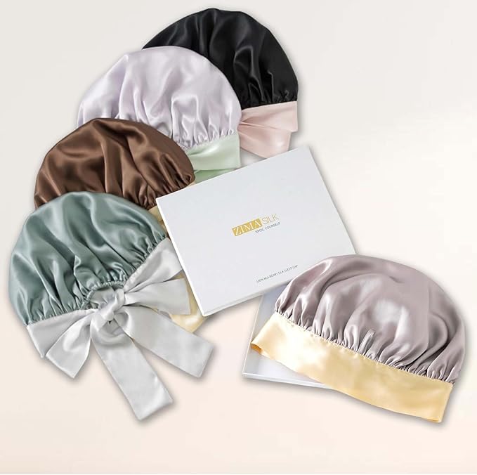ZIMASILK 100% Mulberry Silk Bonnet for Sleeping Women Double Layer Hair Wrap with Silk Tie Band,1 Pack