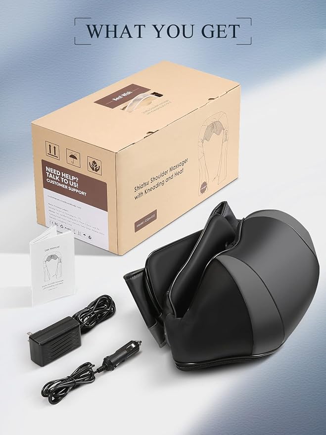 Back Neck Shoulder Massager with Heat, Shiatsu Electric Deep Tissue 3D Kneading Massagers for Relief on Waist, Leg, Calf, Foot Full Body Muscles, Gift for Men Women Mom Dad (Black)