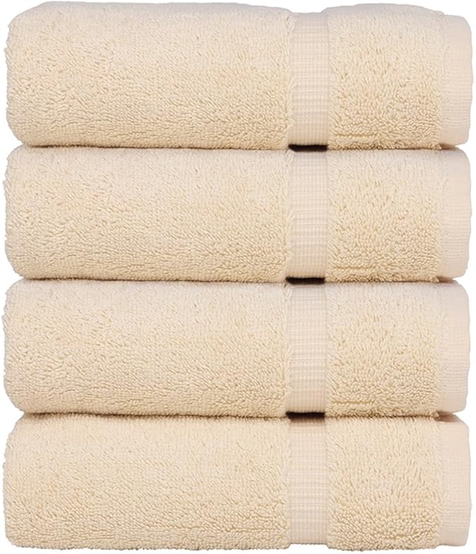 Luxury Hotel & Spa Ultra Soft Hand Towels 100% Turkish Cotton - Beige - Set of 4