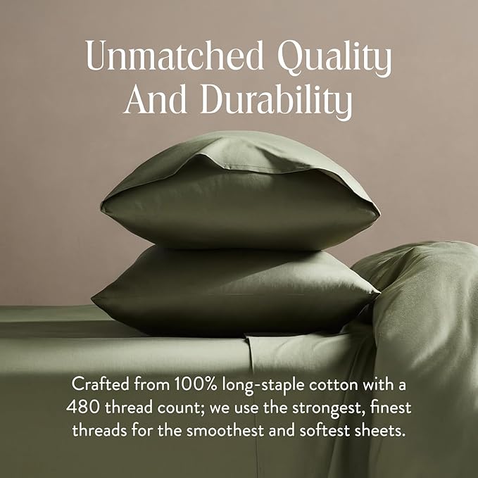 Brooklinen Luxury Sateen Duvet Cover - 100% Cotton, Full/Queen Size in Fresh Moss Green with Extra-Long Corner Ties and Button Closure - Best Full/Queen Duvet Covers