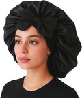 Satin Bonnet for Sleeping Women, Large Hair Bonnet Sleep Cap with Tie Band, Double Layer Hair Wrap for Curly Natural Hair