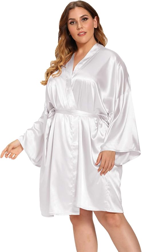 Women's Plus Size Satin Robes Plus Size Silky Kimonos Robes Sleepwear,Short