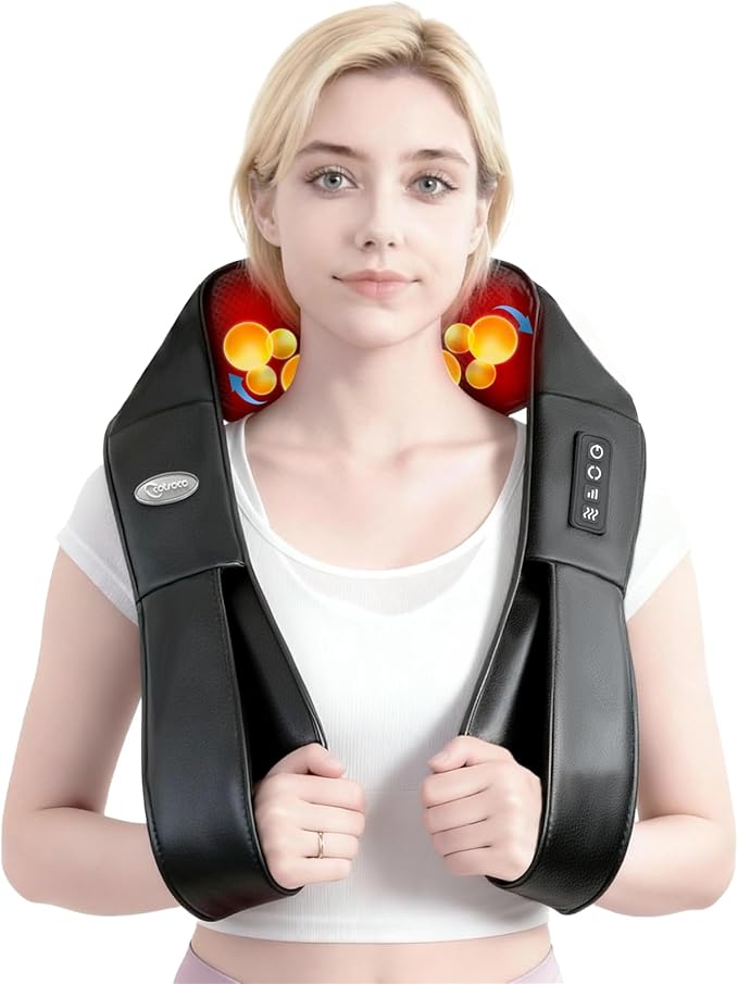 cotsoco Neck Massager, Shiatsu Shoulder Massager with Heat, Portable 3D Ergonomic Deep Tissue Shoulder and Back Massager for Pain Relief, Birthday and Christmas Gifts for Mom and Dad, Men and Women