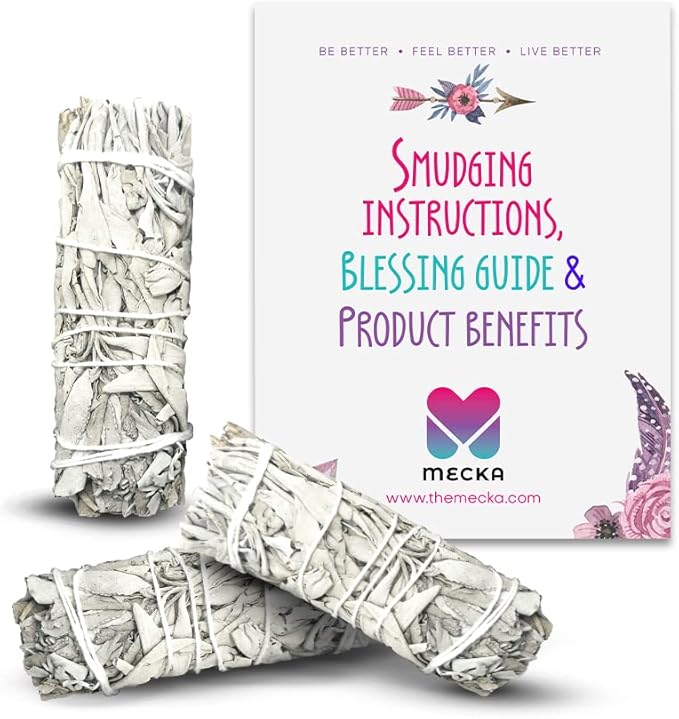 MECKA White Sage Smudge Sticks (3 Pack) | Bulk Wholesale Premium Sage Bundles | Burn for Smudging & Cleansing Negative Energy from House/Office, Stress Relief | Sustainably Grown