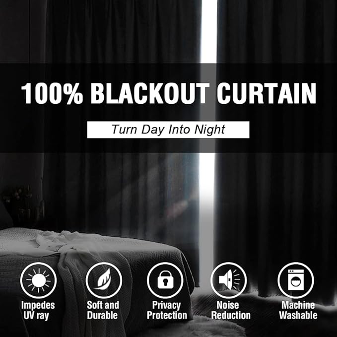 H.VERSAILTEX 100% Blackout Curtains for Bedroom Thermal Insulated Blackout Curtains 84 Inches Long Rod Pocket Window Drapes for Living Room with Black Liner 2 Panels Set, Greyish White