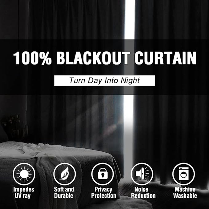 H.VERSAILTEX 100% Blackout Curtains for Bedroom Thermal Insulated Blackout Curtains 108 Inches Long Rod Pocket/Clip Rings Curtains for Living Room with Black Liner 2 Panels, Stone Blue