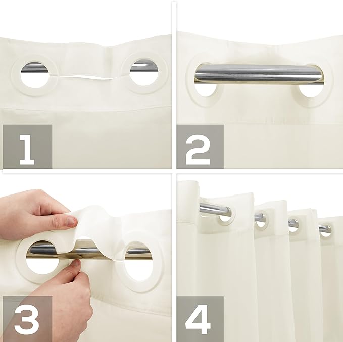 No Hook Slub Textured Shower Curtain with Snap-in PEVA Liner Set - 71" x 74"(72"), Hotel Style Cream Shower Curtain with Sheer Top Window, Water Repellent, Sand, W71xH72