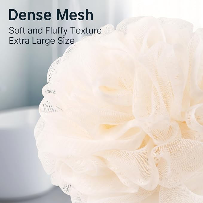AmazerBath Loofah Sponge, Shower Loofah 60g/PCS - Body Scrubber Loofa Set of 3 Cream Color, Bath Sponge for Men and Women
