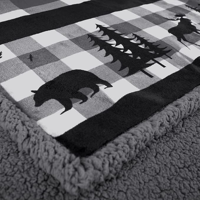 Pavilia Winter Cabin Sherpa Blanket Throw Twin | Flannel Fleece Christmas Plaid Holiday Blanket Gift | Plush, Soft, Warm, Cozy, Reversible Microfiber Throw 60x80 (Grey)