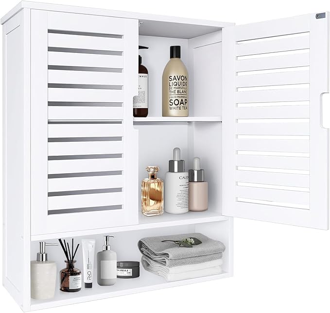 HYNAWIN White Organized Bathroom Storage Cabinet with Lattice Doors,Spacious Storage with Adjustable Shelves for Bathroom or Kitchen Essentials