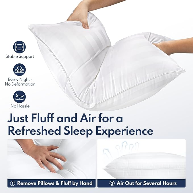 DIORIS Pillows Queen Size Set of 2 - Luxury Hotel Bed Pillows for Sleeping, Premium Fluffy Soft Down Alternative Fill Pillows for Back, Stomach, Side Sleepers, Breathable & Skin-Friendly