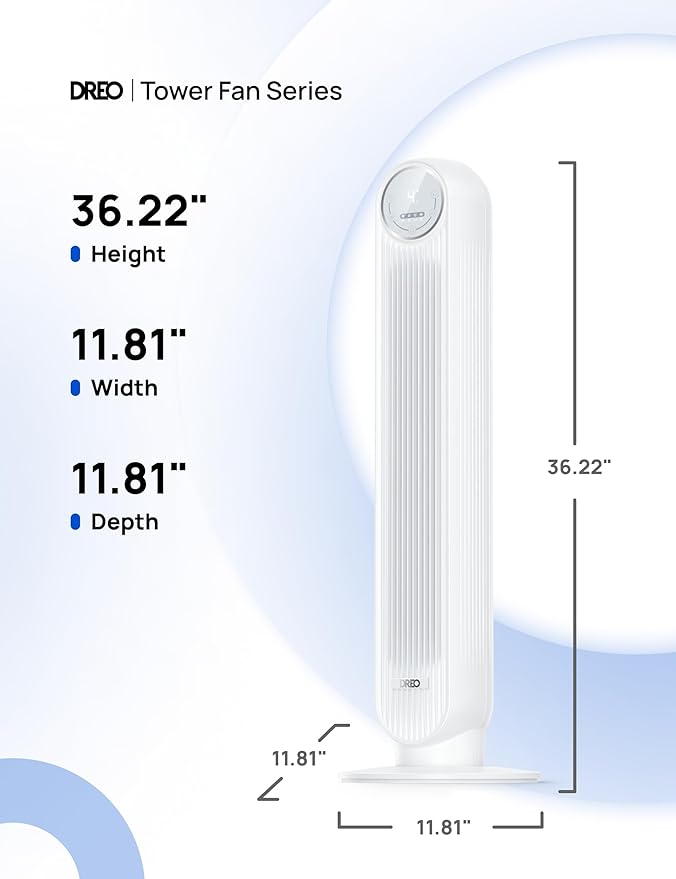 Dreo Tower Fan for Bedroom, 25ft/s Velocity Quiet Floor Fan, 90° Oscillating Fans for Indoors with 4 Speeds, 4 Modes, 8H Timer, Standing Fans, Bladeless Fan, White, Nomad One (DR-HTF007)
