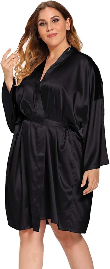 Women's Plus Size Satin Robes Plus Size Silky Kimonos Robes Sleepwear,Short