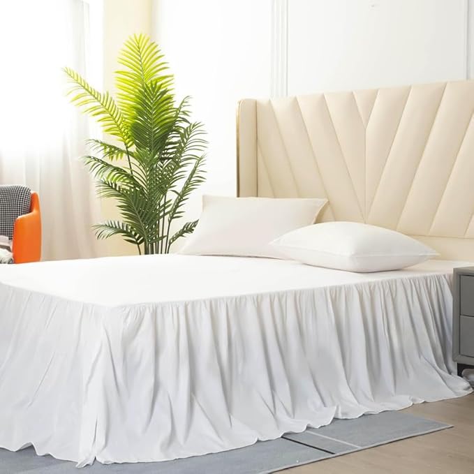 TSUTOMI Bed Skirt Twin Size Ruffled Bed Skirt with Split Corners, 22 Inch Drop Dust Ruffle Bed Skirts with Platform, Gathered Style, 100% Microfiber,White