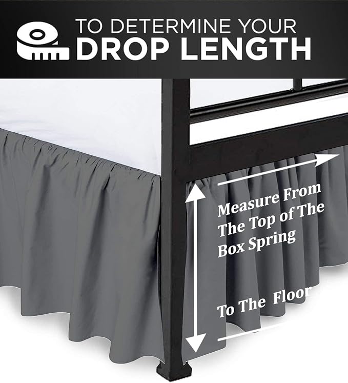 Ruffled Bed Skirt with Split Corners, Dark Grey, Full 18 Inch Drop Bedskirt, Hotel Quality Brushed Microfiber Wrinkle Free Dust Ruffle Bed Skirt Full Size