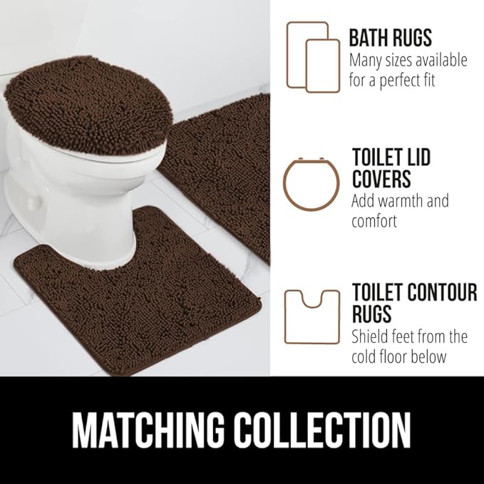 GORILLA GRIP Bathroom Rug Sets, Soft Chenille 2 Piece Area Rugs Set, Toilet Base Mat and 30x20 Carpet, Absorbent Microfiber Washable Mats Dry Quickly, Home Décor and Bath Room Accessories, Brown