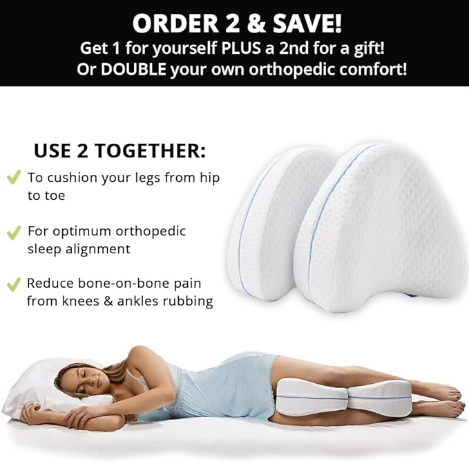 Contour Legacy Leg & Knee Foam Support Pillow for Side Sleepers Soothing Relief for Back, HIPS, Knees, Joints, Nerves & Muscles