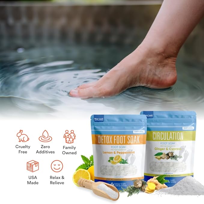 2 Pack Foot Soak Salts Bundle for DIY Foot Spa with Bamboo Scoop (2 lbs Each 4 lbs Total) for Discomfort and Dry Skin Made in USA with BPA Free Easy Lock Pouch