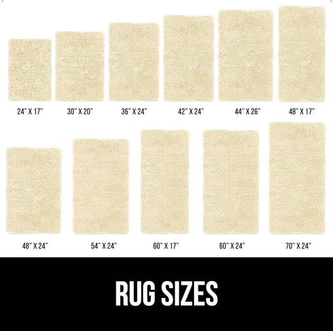 GORILLA GRIP Bath Rug Mat, Thick Soft Absorbent Chenille, Quick Dry Microfiber Mats, Rubber Backing Washable Shower Floor Rugs, Bathmat Runner, US Designed Bathroom Home Decor Accessories 24x17, Sand