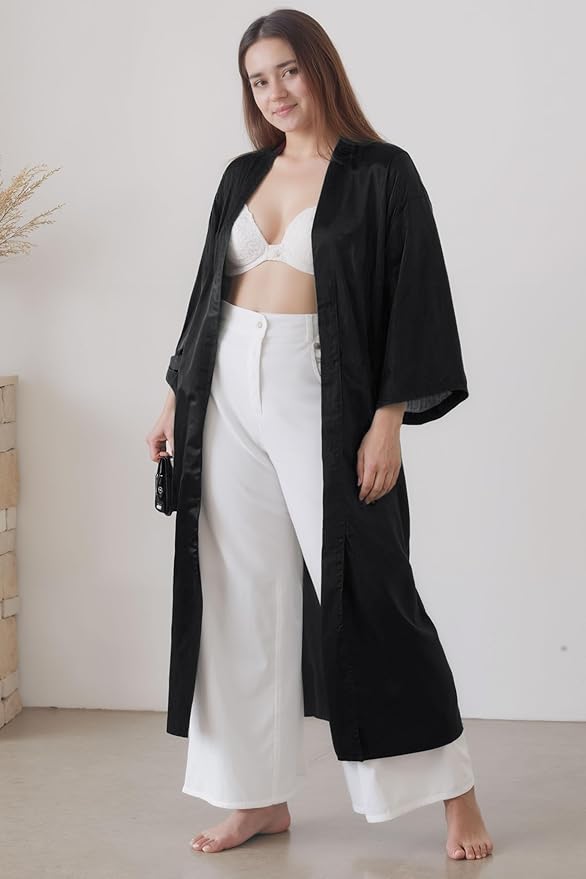PRODESIGN Satin Kimono Robe Women Long Silky Kimono Bathrobe Sleepwear Wedding Bridesmaid Robe