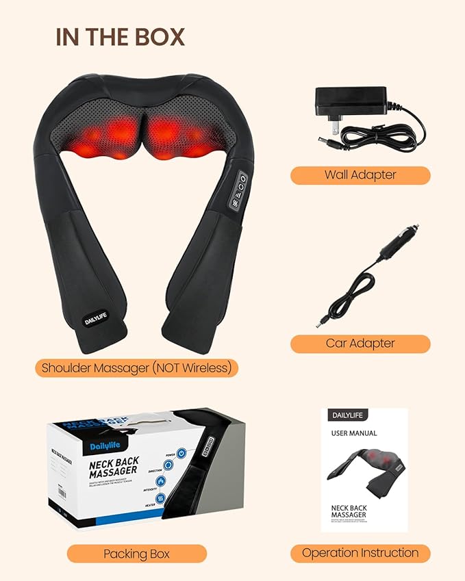 DAILYLIFE Shiatsu Neck and Back Massager with Heat, Electric Deep Kneading Massager for Neck Pain, Shoulder, Waist, Leg and Foot, Stress Relief for Men, Women, Mom, Dad