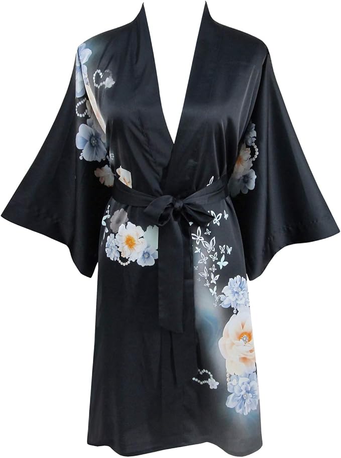 Ledamon Women's Kimono Short Robe - Classic Floral Bathrobe Nightgown