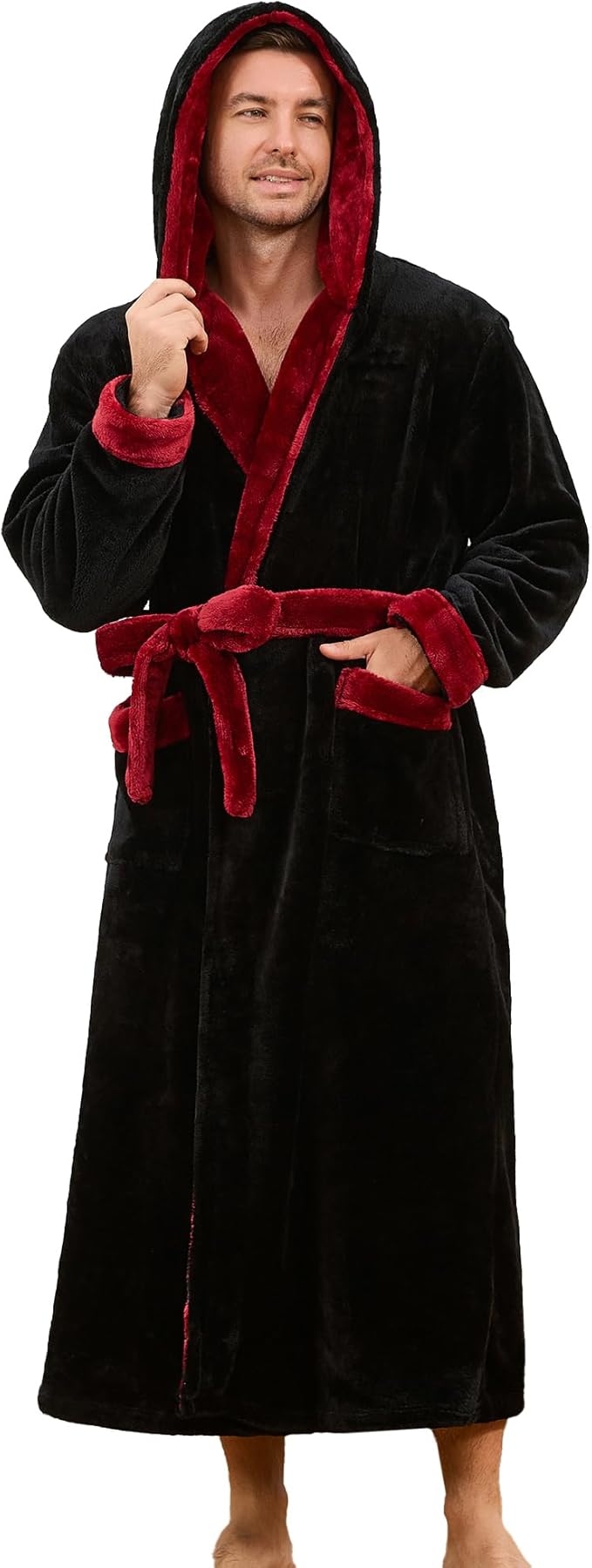 U2SKIIN Mens Robe with Hooded, Full Length Thickened Plush Robe Big and Tall Bathrobe