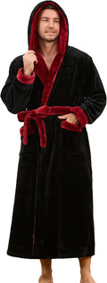 U2SKIIN Mens Robe with Hooded, Full Length Thickened Plush Robe Big and Tall Bathrobe