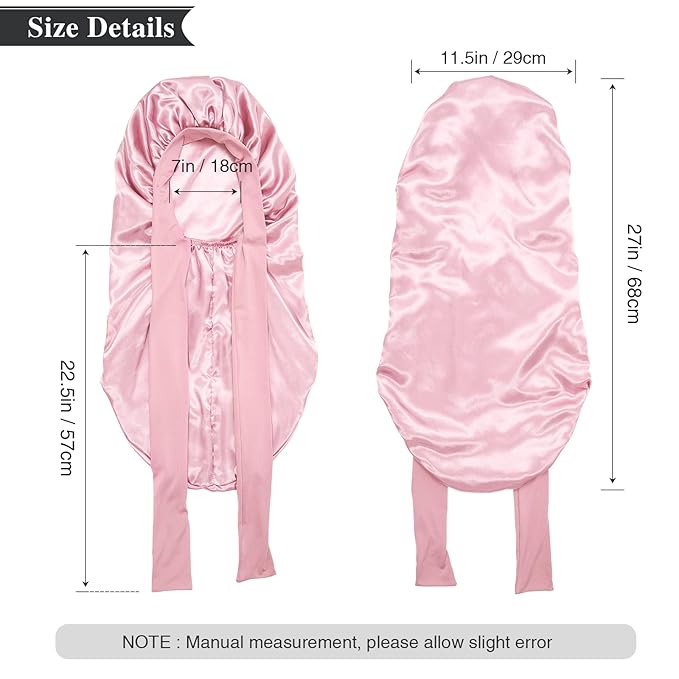AWAYTR Long Satin Bonnet for Women - Double Layer Elastic Silk Bonnet for Braids Hair Sleeping Cap with Tie Band (Pink)