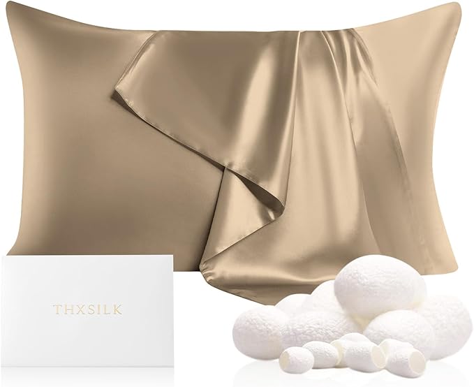 THXSILK Silk Pillowcase for Hair and Skin, 100% Mulberry Silk Bed Pillowcase 22 Momme, Hypoallergenic Soft Breathable Both Sides Silk Pillow Case with Hidden Zipper, King Pillow Case 20"x36", Taupe
