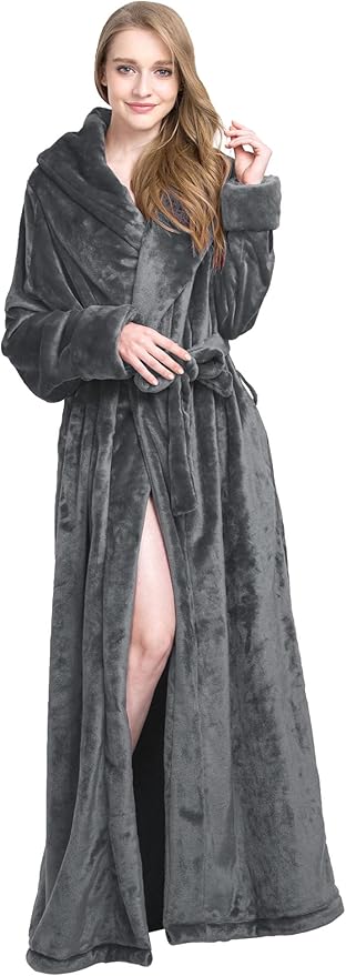 Women's Plush Robe Extra Long Robe with Pockets Thicken Soft Warm Bathrobe