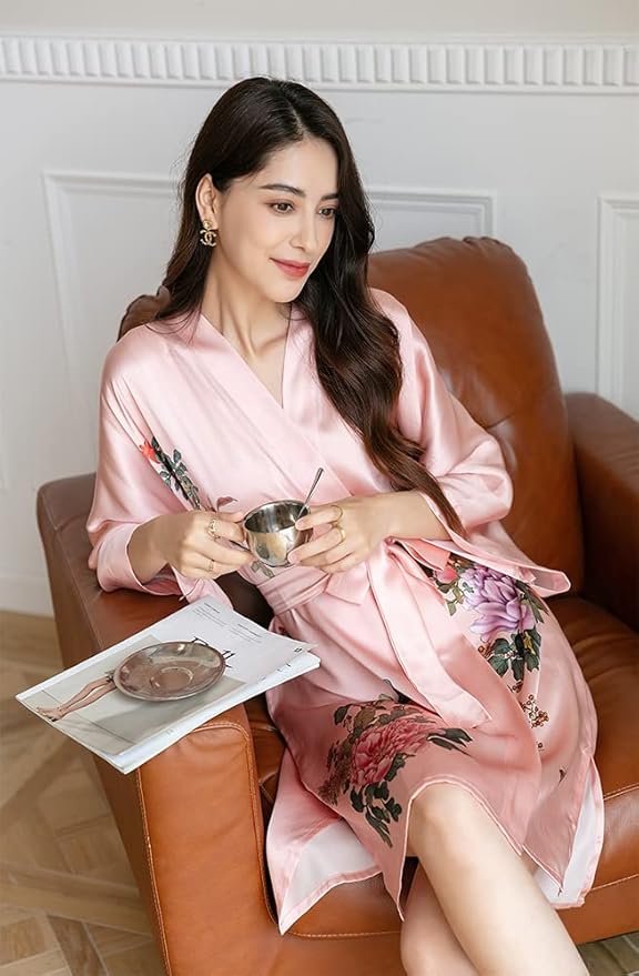 women's 100% silk kimono, short bathrobe pajamas, kimono pajamas