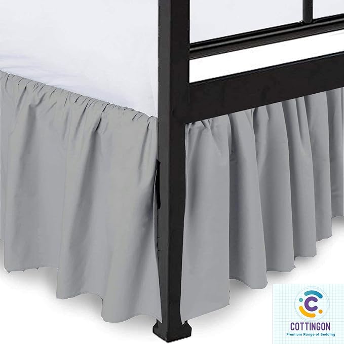 Cottingon Ruffled Bed Skirt with Split Corners-Dust Ruffle - 16" Drop 100% Microfiber Soft,Sheen & Luxurious Look - Bed Skirts (Light Grey -King)