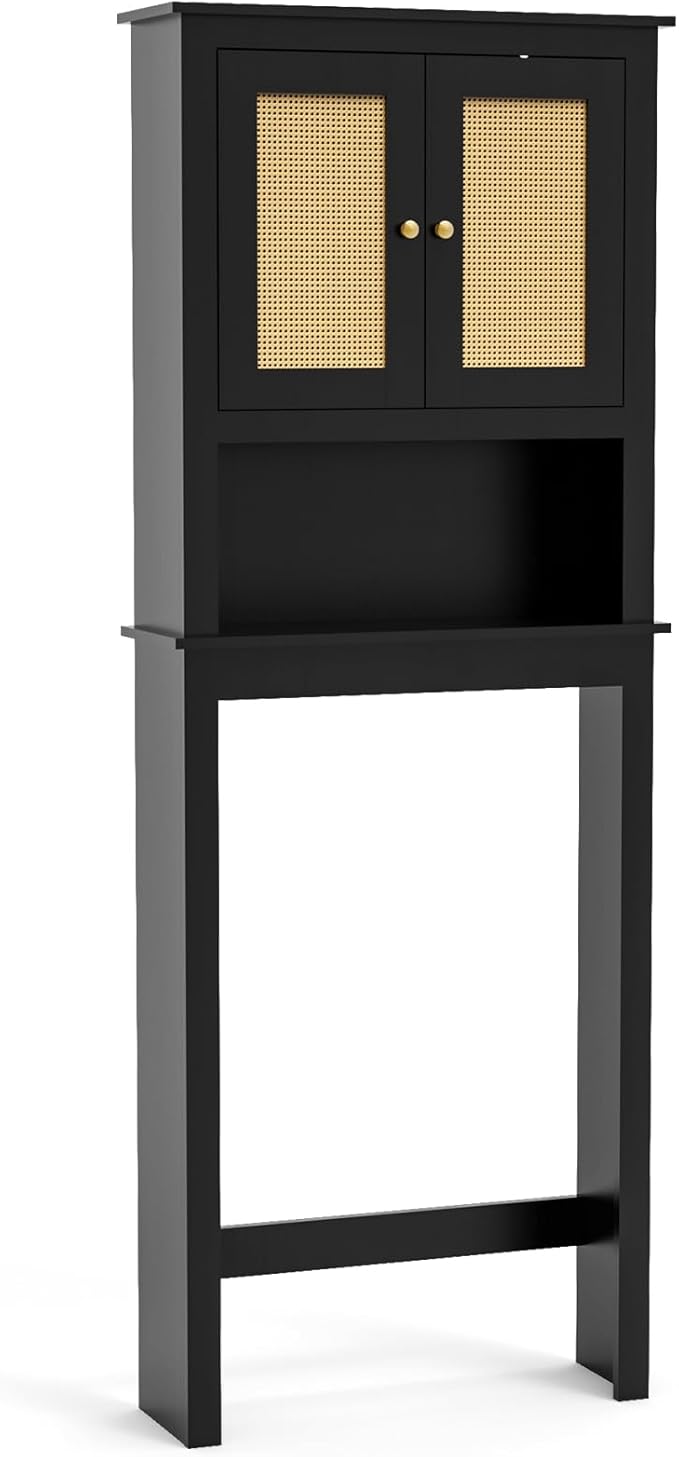 Over The Toilet Storage Cabinet, Behind Toilet Bathroom Organizer with Adjustable Shelves, Above Toilet Organizers with Barn Door, Space Saver for Restroom, Bathroom, Laundry