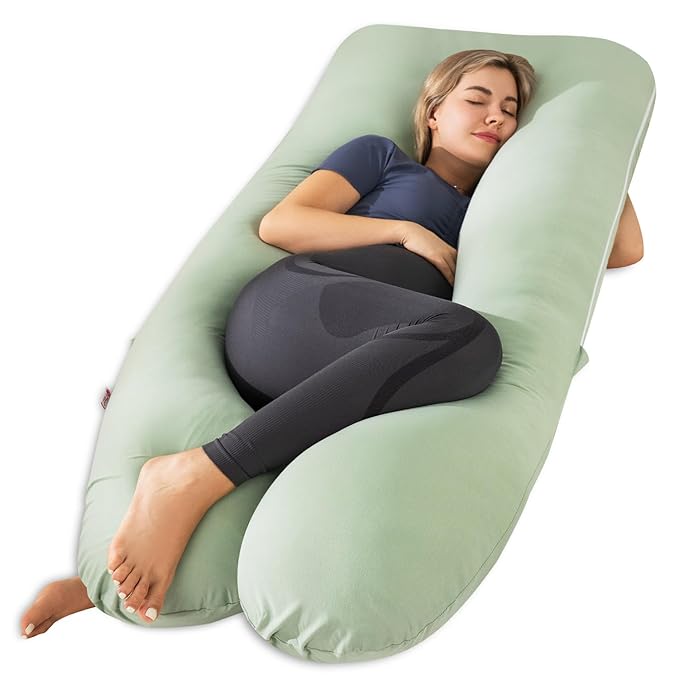 Meiz Pregnancy Pillows for Sleeping, Cooling Pregnancy Pillows, 60Inch Maternity Pillows, U Shaped Full Body Pillows for Adults with Rayon Cover from Bamboo, Sage Green