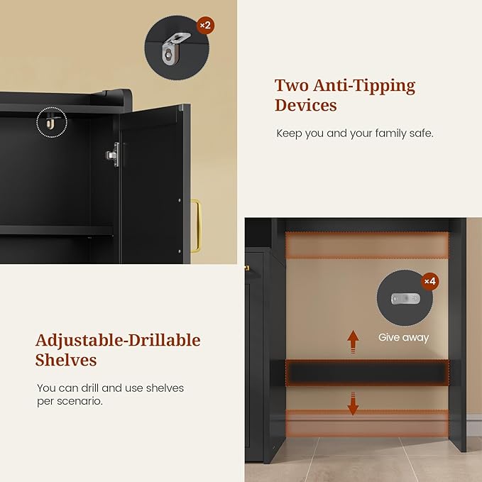 Over The Toilet Storage Cabinet with Pulley Small Bathroom Storage Cabinet, Space Saver W/Adjustable Shelf & Open Shelf for Bathroom, Restroom, Laundry (Black)