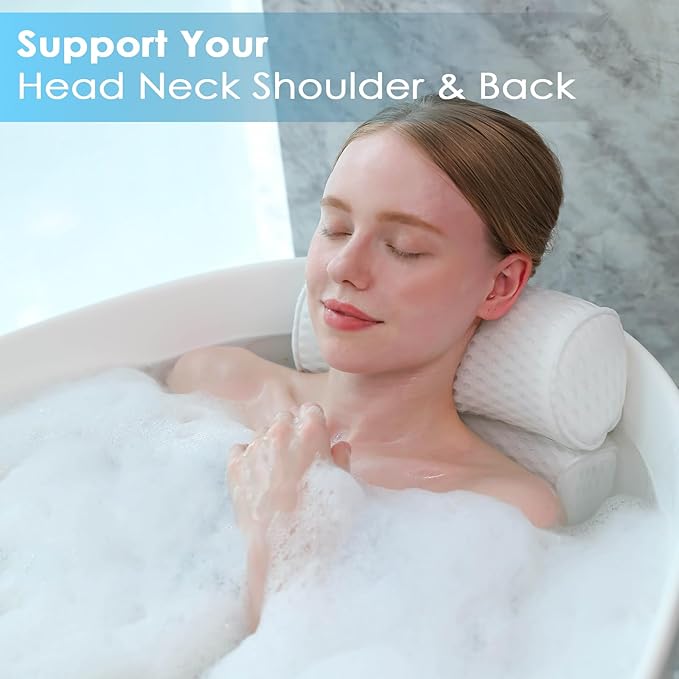 AEROiVi Luxury Bath Pillows for Tub，Bath Pillow Bathtub Pillows for Head and Neck Support Bath Cushion Made from Soft Spacer Mesh Material with Suction Cups