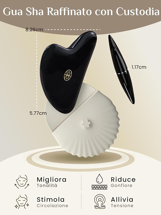 Rena Chris Gua Sha Facial Tools, Ergonomic Black Obsidian Jade Guasha Tool for Face Massage, Manual Facial Massager Tool for Jawline Sculpting and Puffiness Reduction with Silicone Case (Black)