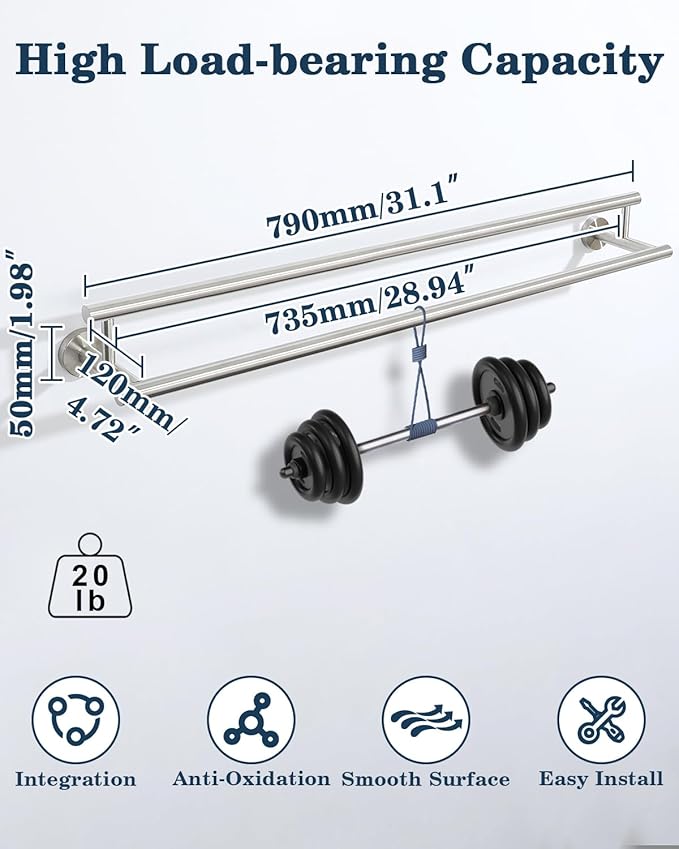 Alise Double Bath Towel Bars Towel Racks for Bathroom Lavatory,32 Inch Wall Mount Towel Holder SUS304 Stainless Steel Towel Hanger Towel Rail,GYT6902-800-LS Brushed Nickel