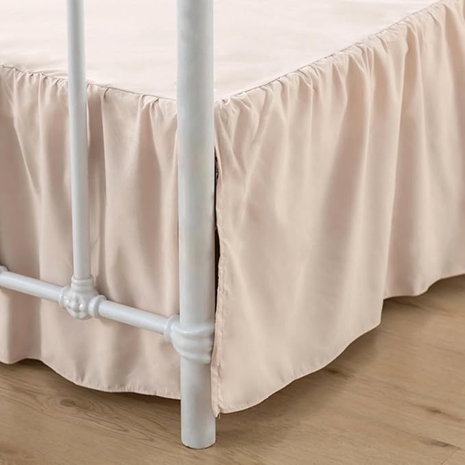 Bed Skirt, Ruffled Bed Skirt with Split Corners, 18 Inch Drop Dust Ruffle Bed Skirts with Platform, Cream, 18'' Twin