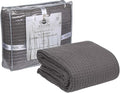 HILLFAIR 100% Combed Cotton Blanket– Twin XL Size Bed Blankets– Warm Soft All Season Breathable Lightweight Summer Blankets– Waffle Weave Home Decor Bed Blanket- Grey Bed Cotton Blankets/Bedcovers
