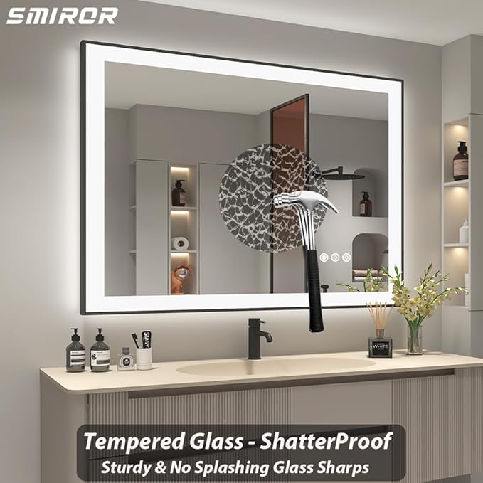 SMIROR 24x 36 LED Mirrors Bathroom Wall, Lighted Vanity Mirrors with Lights, Dimmable, Anti-Fog, Memory, Shatterproof, ETL Listed (Front and Backlit)