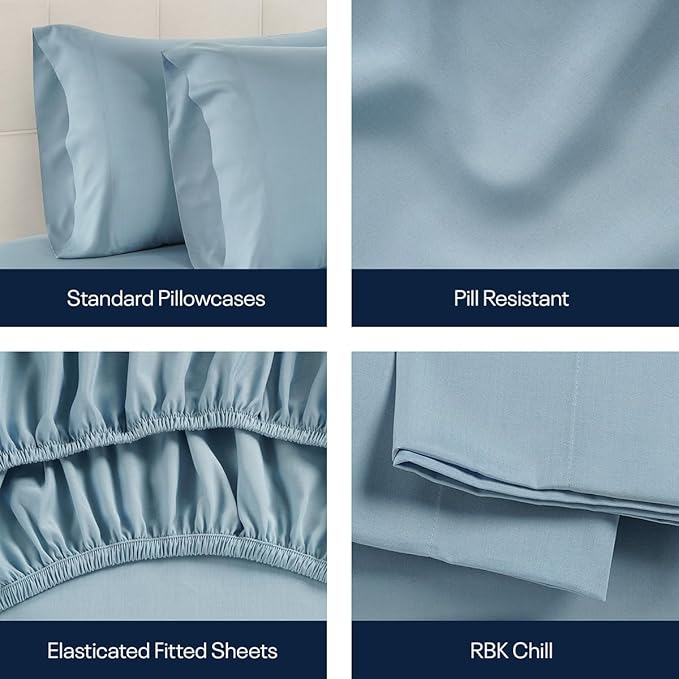 Reebok Full Size Sheet Set from Tencel Eucalyptus - Soft, Cooling & Breathable for Hot Sleepers, Deep Pocket Up to 17 Inches, 4Pc Hotel Luxury Bedding Set, Bedsheet & Pillowcases (Niagara Mist, Full)
